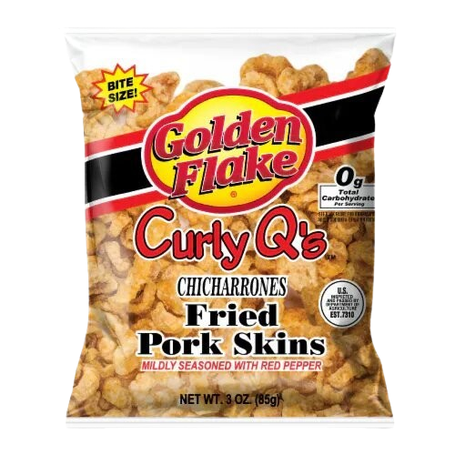 Golden Flake - Chicharrones - Curly Q's - Fried Pork Skins With Red Pepper