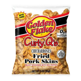 Golden Flake - Chicharrones - Curly Q's - Fried Pork Skins With Red Pepper