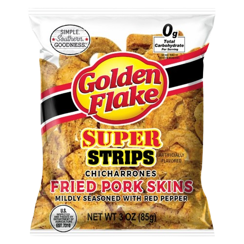 Golden Flake - Chicharrones - Super Strips - Fried Pork Skins With Red Pepper